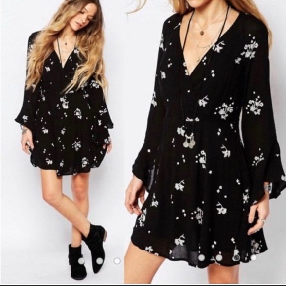 Free People Dresses & Skirts - Free People Jasmine Embroidered Black Mini Dress 6